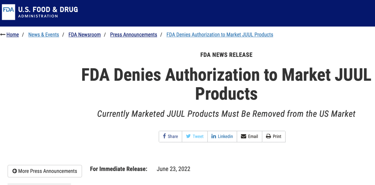 FDA Denies Authorization to Market JUUL Products