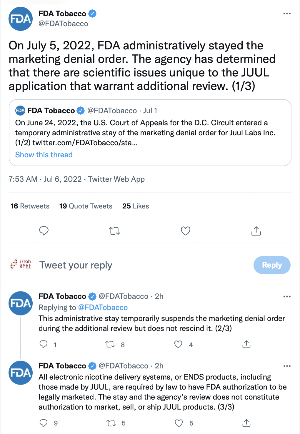 FDA says Juul products can remain on the market while ban is appealed