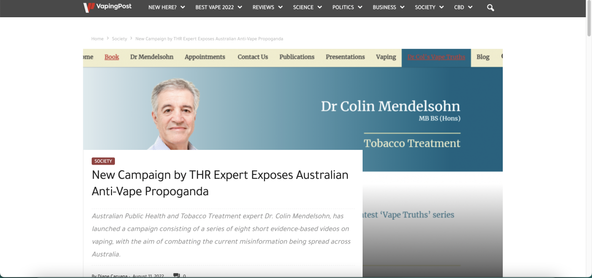 澳大利亚一专家发起短视频运动,旨在澄清电子烟谬误