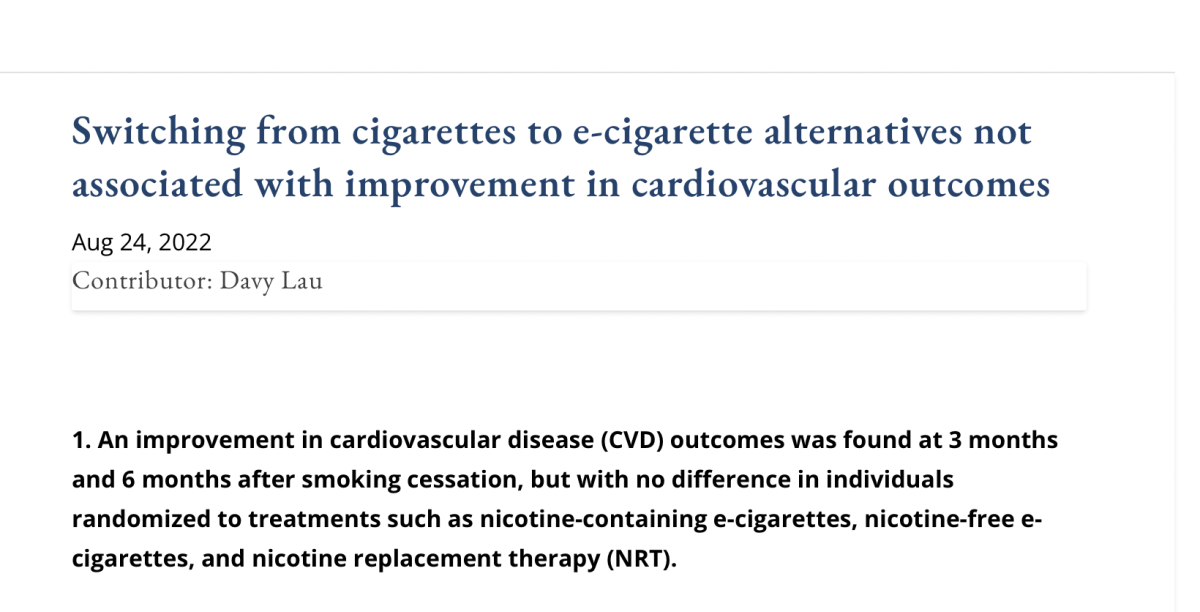 研究显示电子烟替代香烟并不能改善心血管疾病