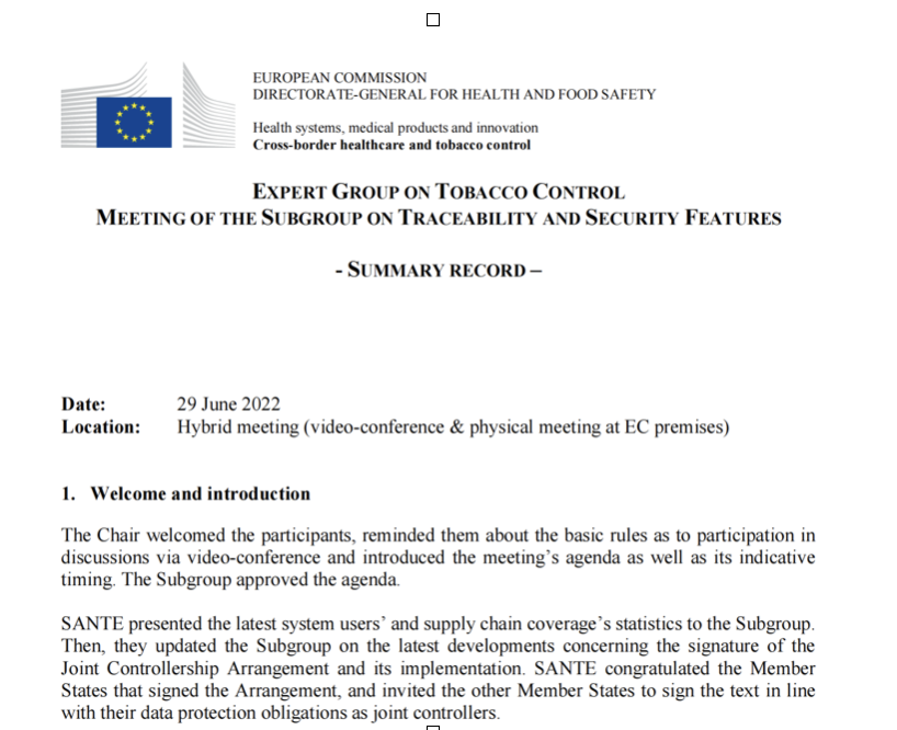 EU Plans to Revise Technical Standards for Tobacco Traceability System