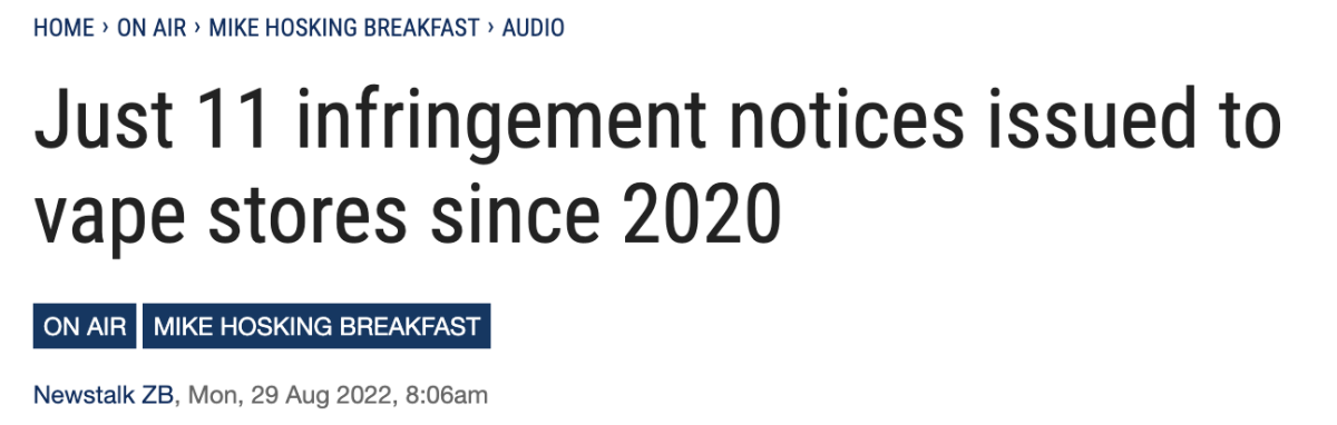 新西兰奥克兰2年仅向11家电子烟店发出警告