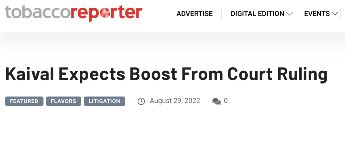 Bidi Vapor其美国分销商Kaival预计法院裁决将得到推动