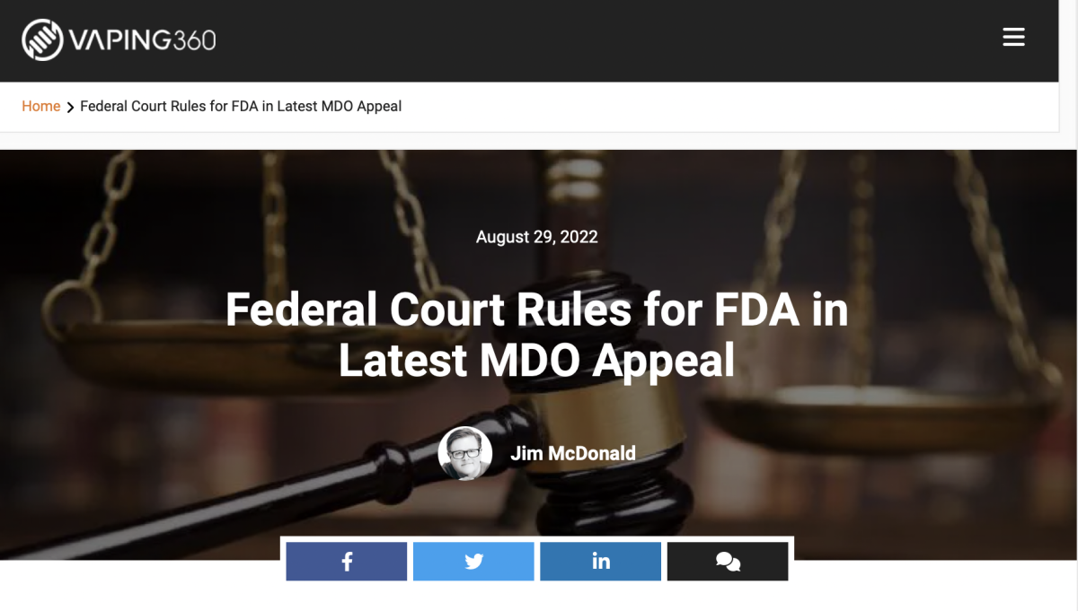 美国联邦法院在MDO上诉中对FDA的裁决