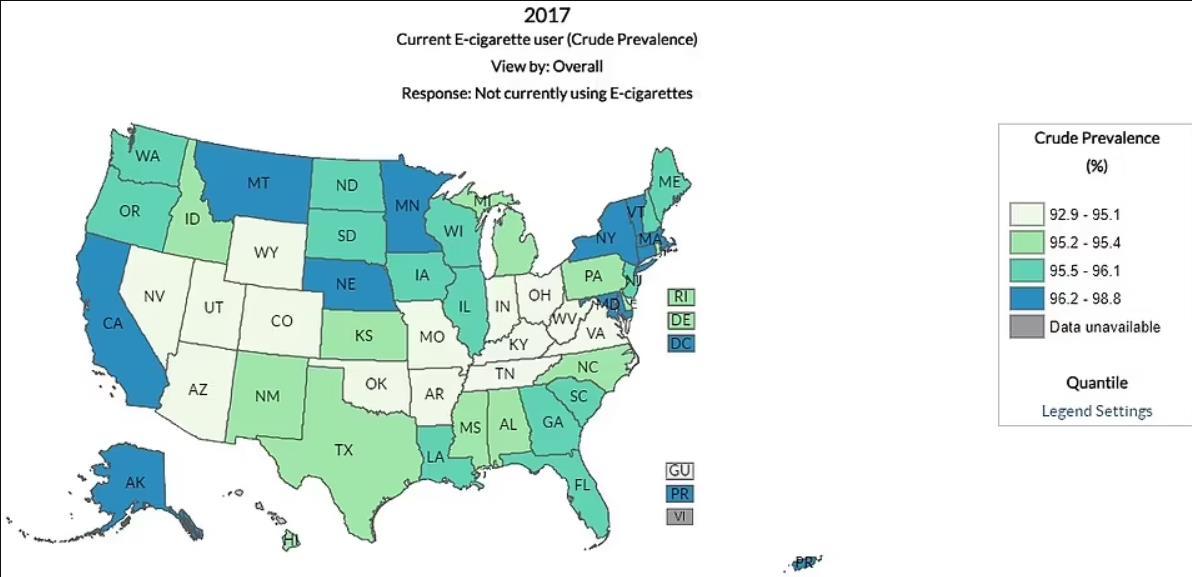 CDC年度报告披露美国各州吸烟率排名