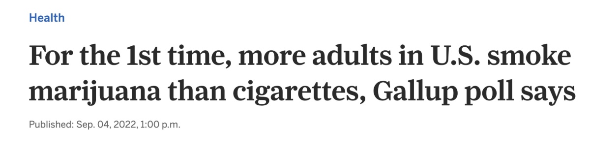 盖洛普民意调查称:美国成年人吸大麻的人数首次超过香烟