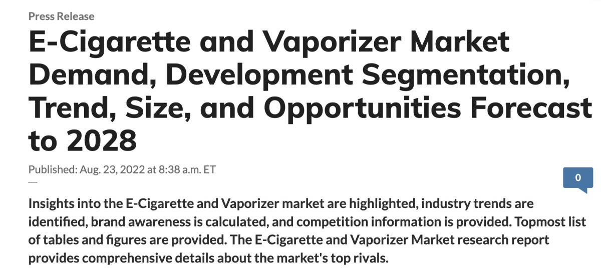 2022年至2028 年电子烟和汽化器市场需求、发展细分、趋势、规模和机会预测
