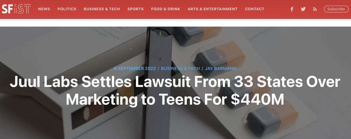 Juul赔偿4.4亿美元，与33个州的青少年营销诉讼达成和解