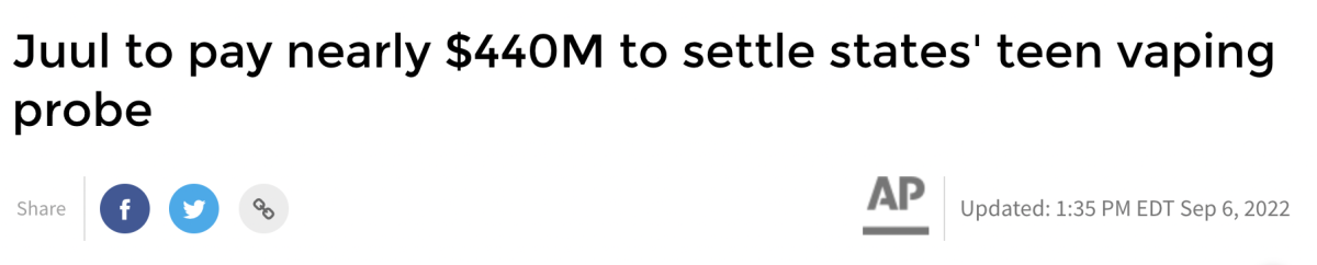 Juul支付4.385亿美元与多州和解