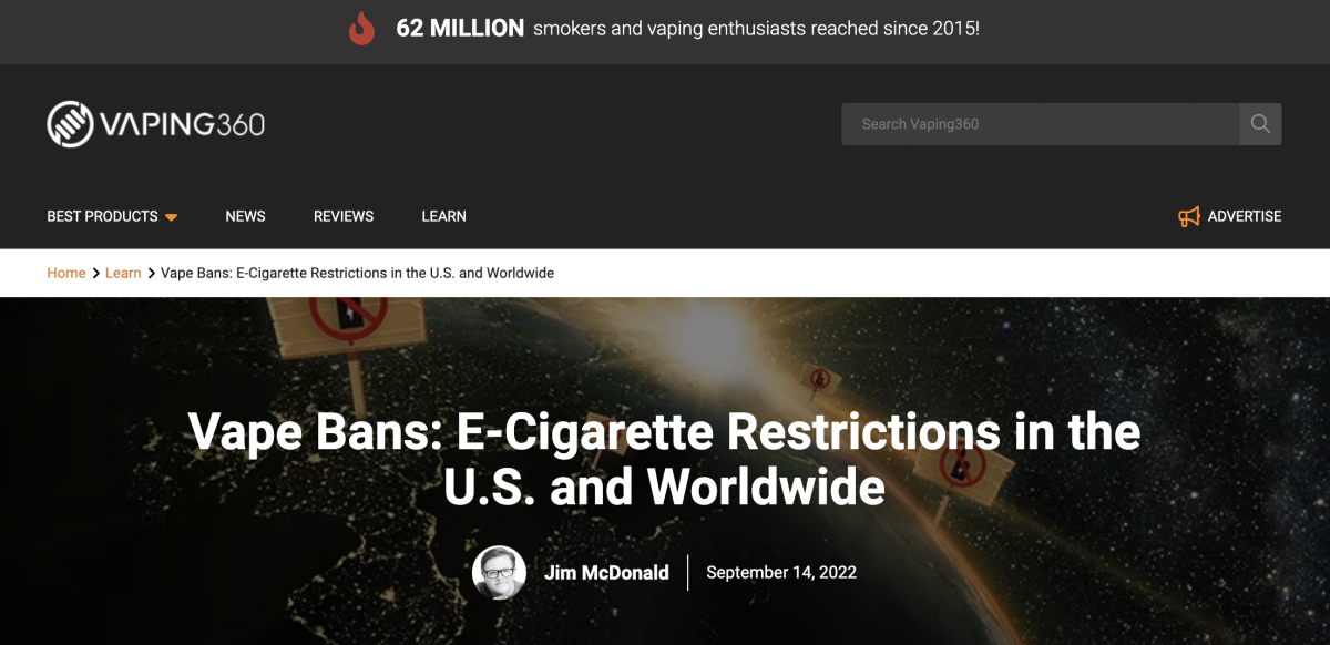 外媒发布全球各国电子烟禁令汇总