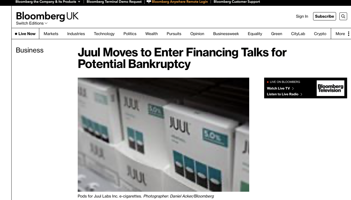 Juul正在准备破产保护程序相关事宜