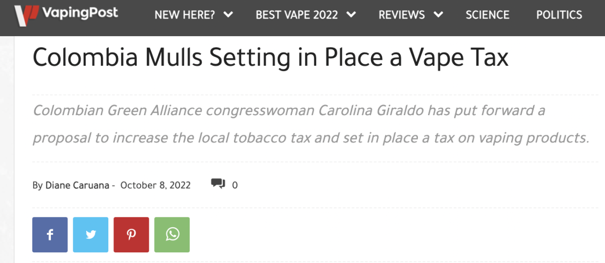 哥伦比亚或将征收电子烟税