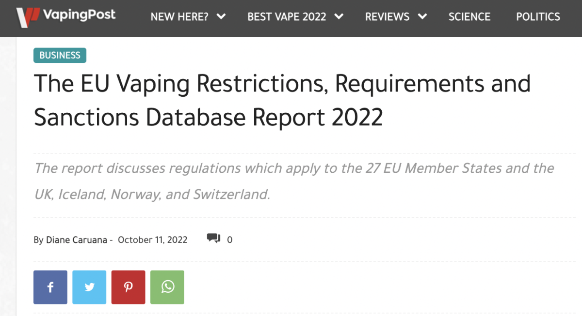2022 年欧盟电子烟限制、要求和制裁数据库报告出炉