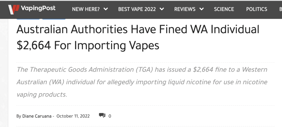 澳洲西澳洲六周内查处15000余支含尼古丁电子烟