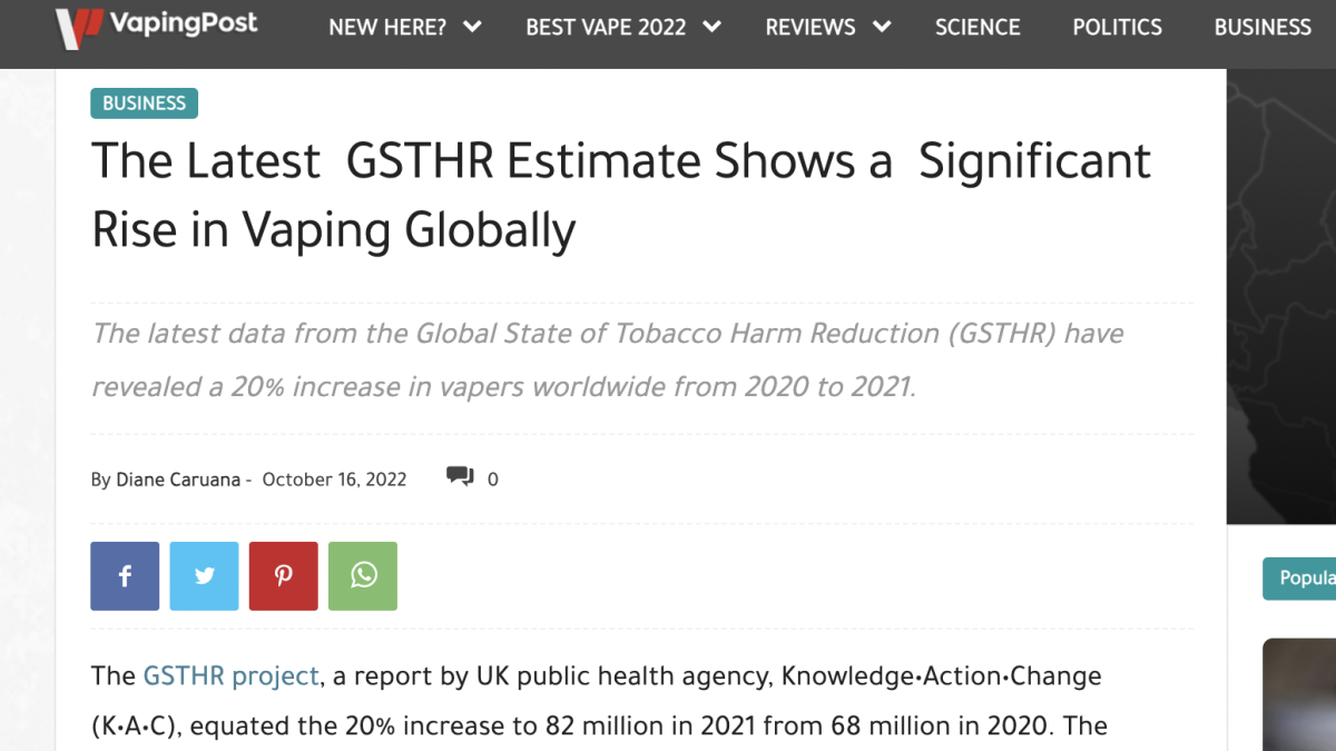 英国发布报告：全球电子烟用户显着增加