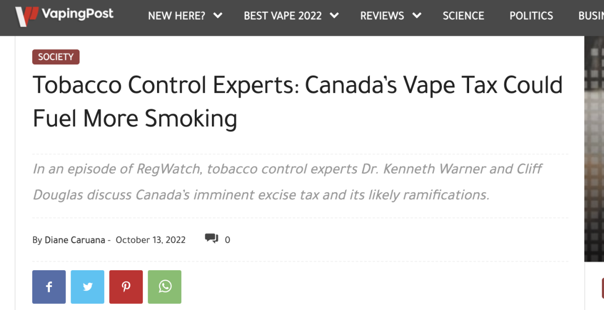 加拿大某省将于明年1月1日正式收取13%电子烟税