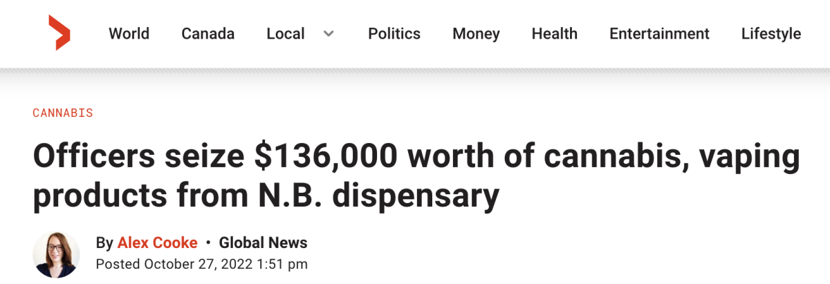 加拿大一省警方查获价值 13.6万美元的非法大麻和电子烟产品