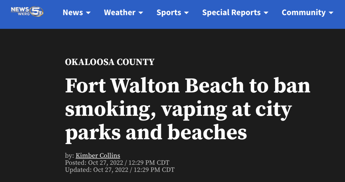 美国沃尔顿堡滩市议会通过禁止在海滩吸烟的法案