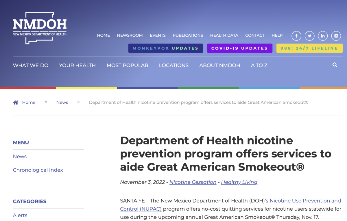 新墨西哥州政府将提供免费戒烟服务