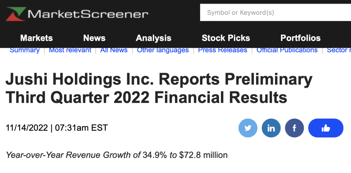 巨石控股公布2022年第三季度初步财务业绩