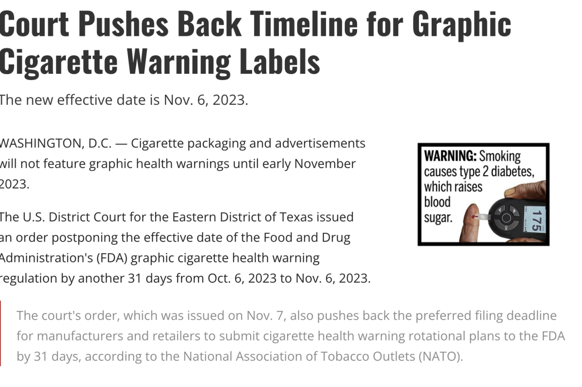 美国香烟图形健康警告法规再延期30天执行