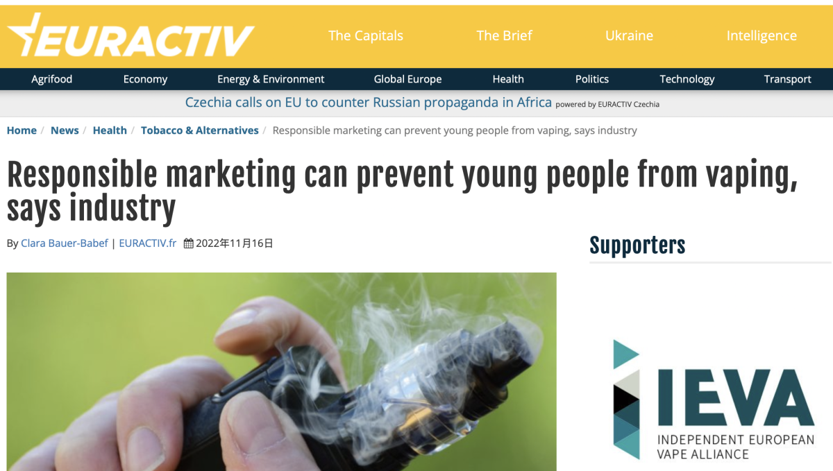 业界表示，负责任的营销可以防止年轻人吸电子烟