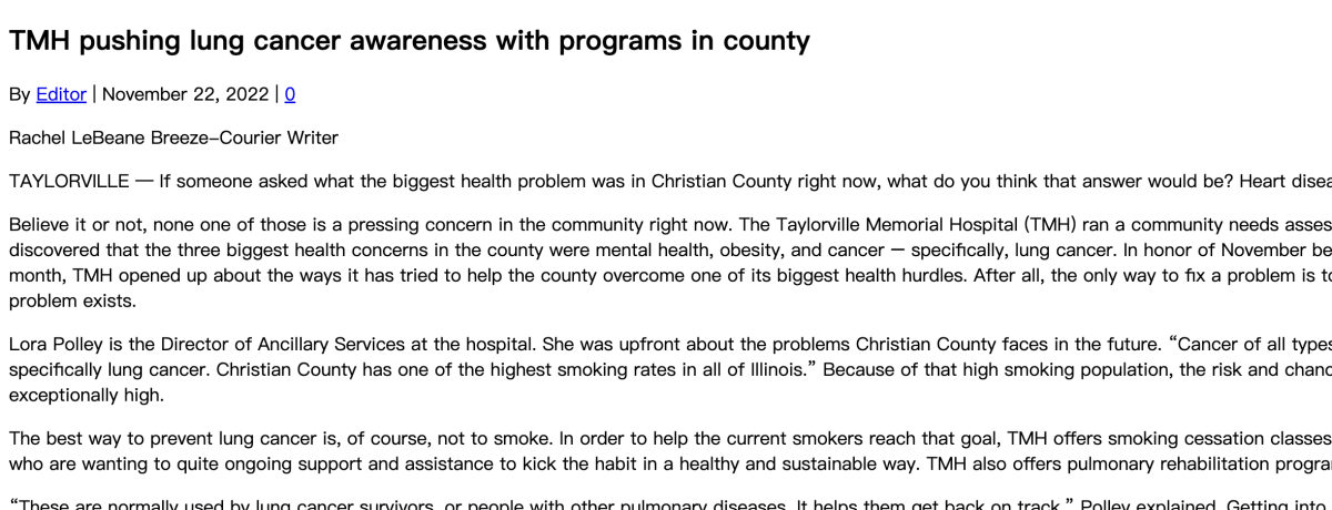 美国一医院通过戒烟课等计划提高对肺癌的认识