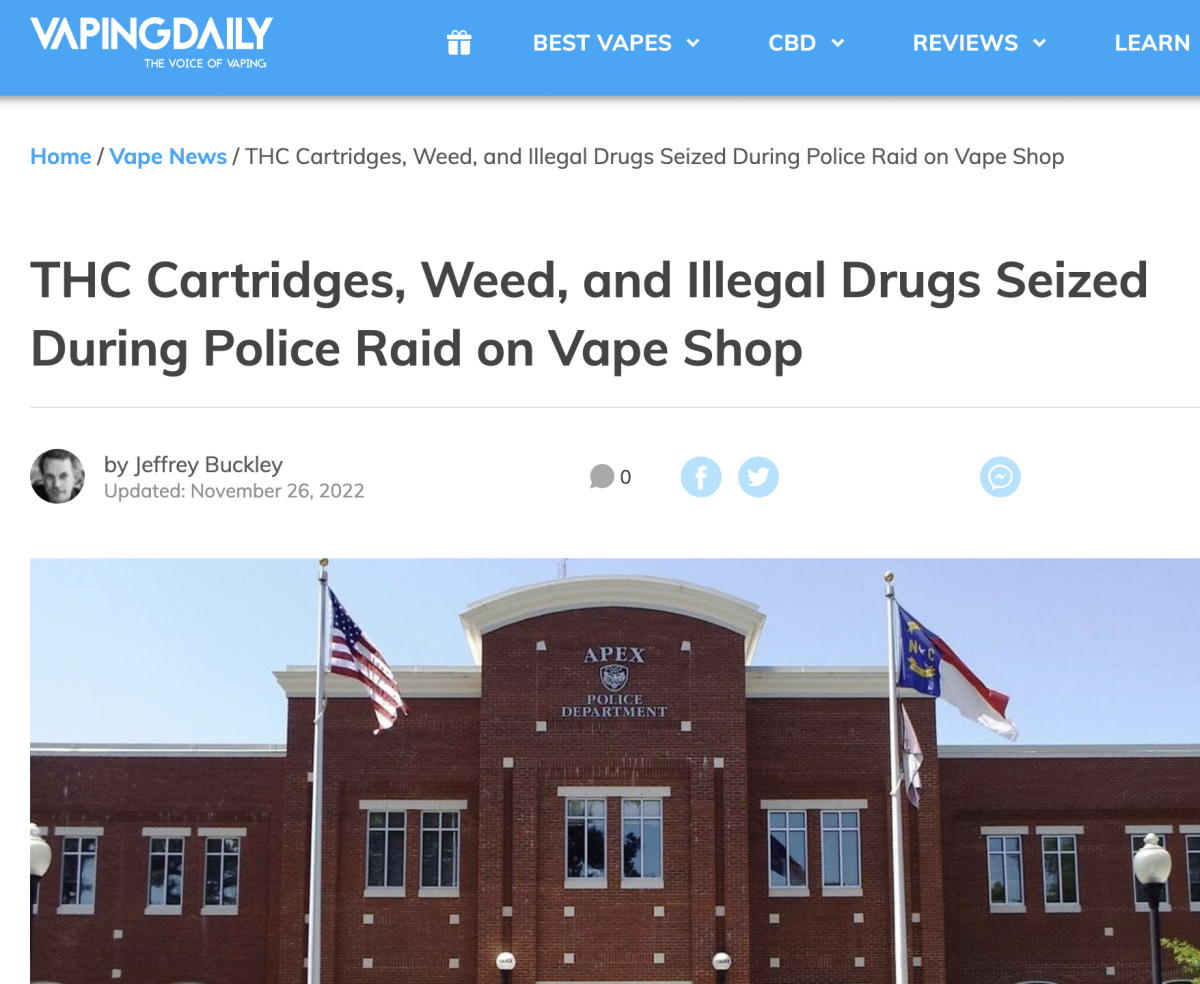 美北卡罗来纳州国警方突袭电子烟店缴获大麻和非法药物