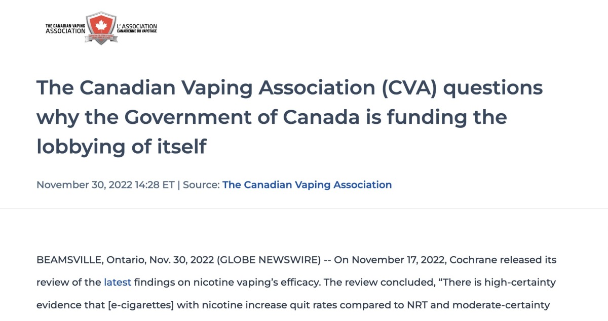 加拿大政府质疑尼古丁电子烟戒烟的言论