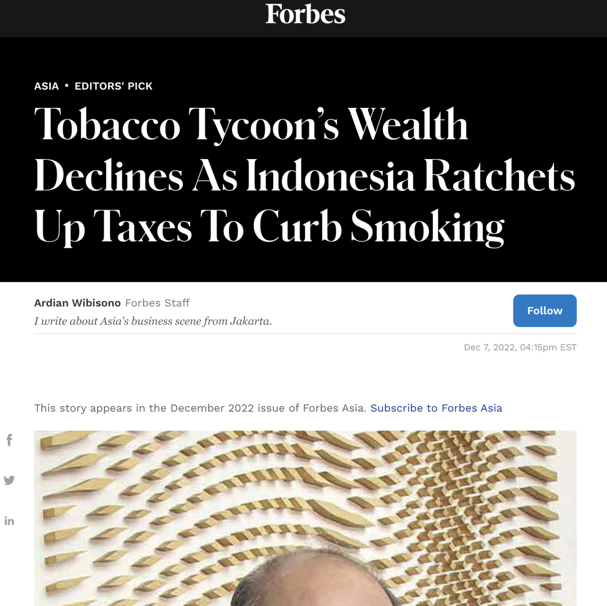 印尼提高税收以遏制吸烟，烟草大亨的财富下降