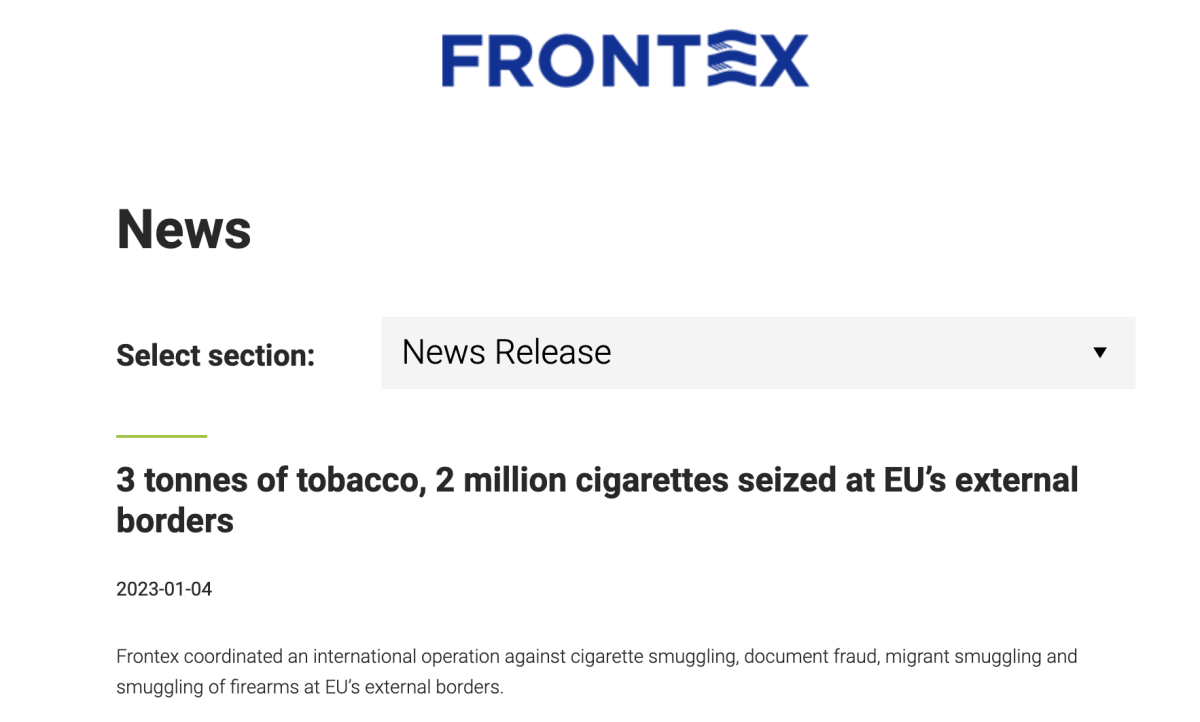 欧盟边境查获3吨烟草和200万支香烟