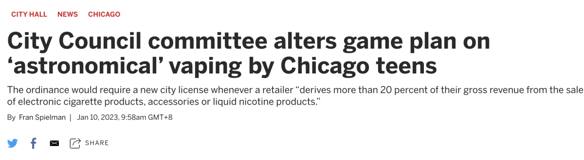 美国芝加哥市议会委员提议禁止调味电子烟