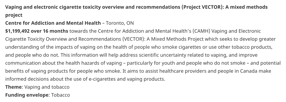 加拿大政府提供603万用于电子烟项目研究