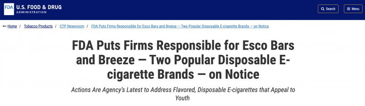 FDA Warns Against Unauthorized Tobacco Products in US