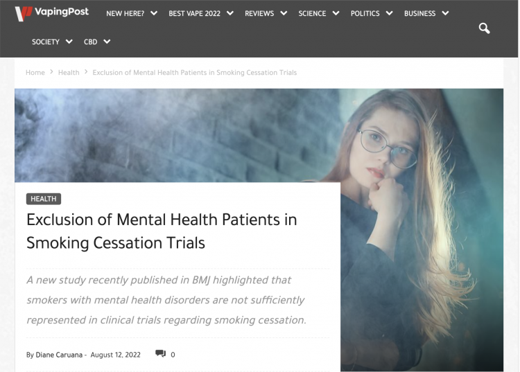 Desigualdad en los ensayos clínicos de cesación tabáquica: Excluir a personas con trastornos de salud mental.