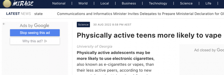 Actividad física relacionada con un aumento en el uso de cigarrillos electrónicos en adolescentes