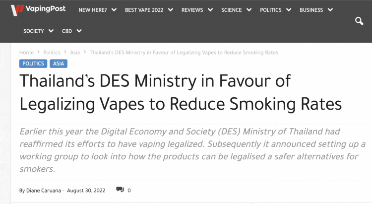 El gobierno tailandés considera legalizar los cigarrillos electrónicos a pesar de la oposición.