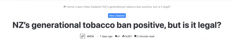 La propuesta de Nueva Zelanda de prohibición intergeneracional del tabaco se encuentra bajo revisión.