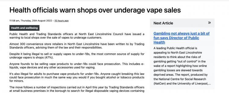 Officials Warn Shops Against Selling E-Cigarettes to Minors