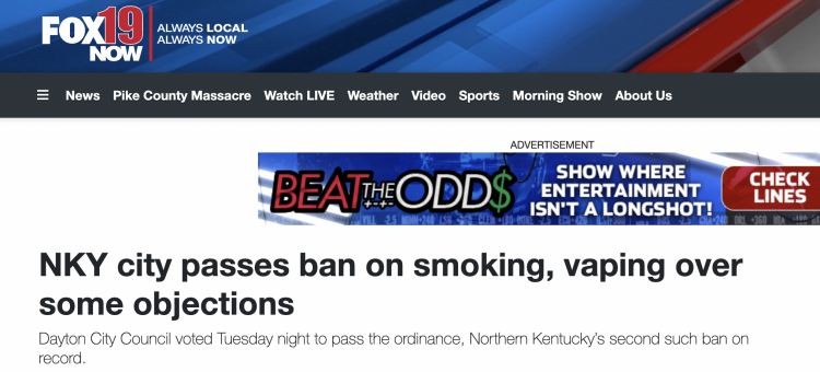 El pueblo de Dayton en Kentucky aprueba una prohibición de fumar en lugares públicos.