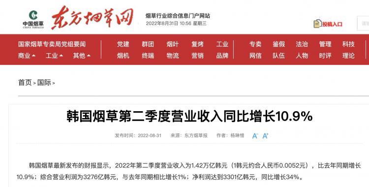 La Tabacalera de Corea informa un aumento en las ganancias del segundo trimestre.