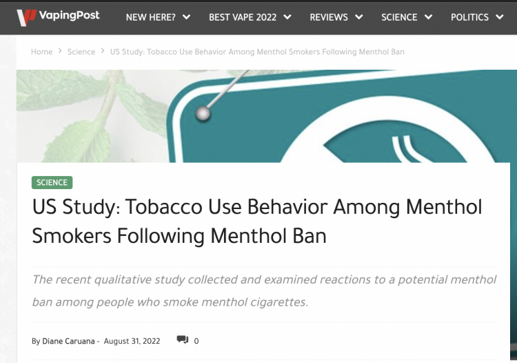 Posibles efectos de la prohibición de cigarrillos mentolados en Estados Unidos.
