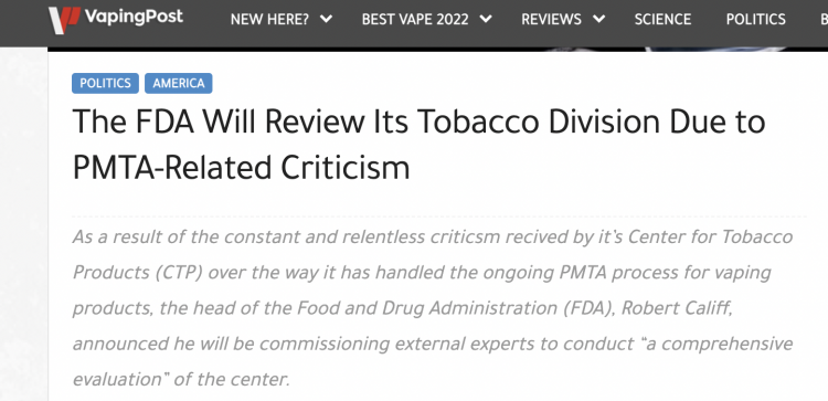 La FDA criticada por falta de acción en alternativas a la nicotina.