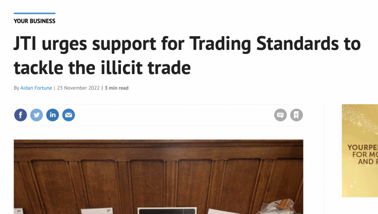 JTI insta a HMRC a abordar el comercio ilegal de tabaco.