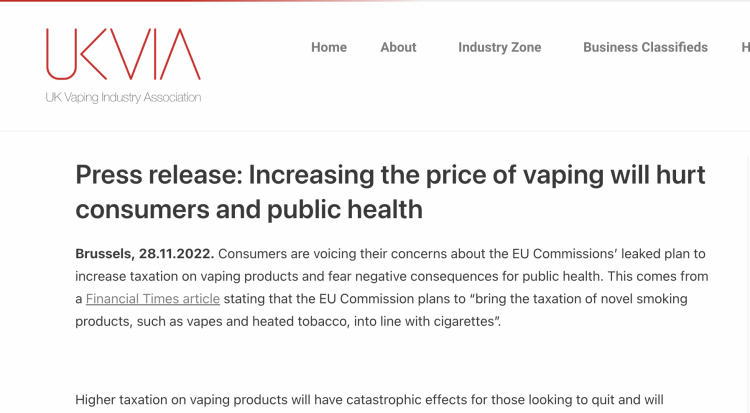 UKVIA raises concern over EU e-cigarette tax plan