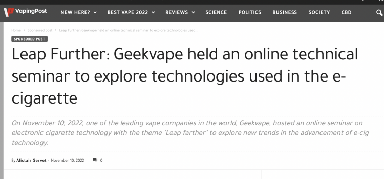 Geekvape realiza un seminario sobre innovación tecnológica en cigarrillos electrónicos.