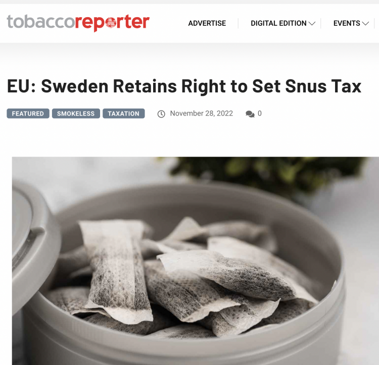 Sweden Has the Right to Set Snuff Tax: EU