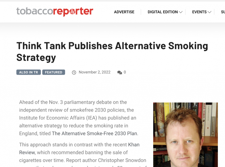 IEA's "Smokefree 2030 Plan" Encourages Low-Risk Alternatives to Cigarettes