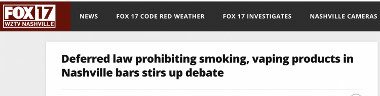 Debate sobre las leyes anti-tabaco y cigarrillos electrónicos en los bares de Nashville.