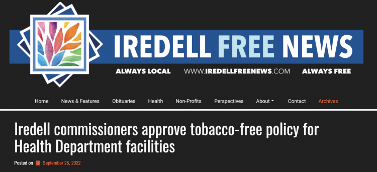 2FIRSTS | Iredell County Implements Smoke-Free Policy From Dec. 1st